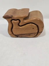 VTG Retro 80's Cute Carved Whale Trinket Puzzle Style Secret Compartment Box