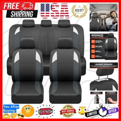 carXS Monaco Seat Covers for Cars Full Set, Gray Tri-Tone Front with Split Re...