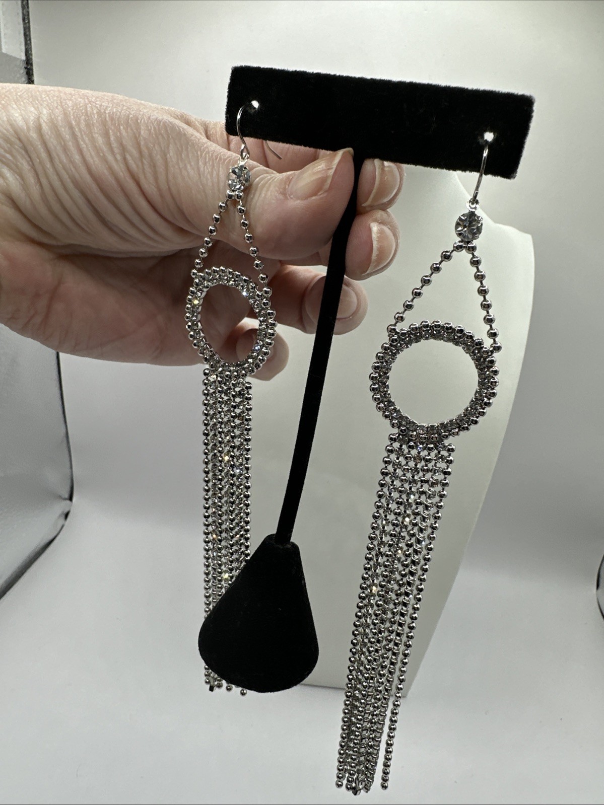 Exceptional Super Long! Rhinestone Dangle Pierced… - image 2