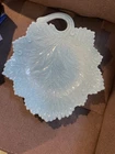 Fenton Milk Glass Leaf Plate Turquoise Aqua Blue Embossed MCM Vintage PRISTINE