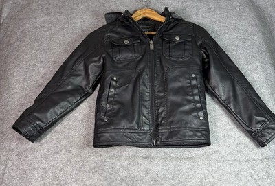 Urban Republic Kids Faux Leather Jacket Youth S 7/8 Black Hooded Fleece Lined
