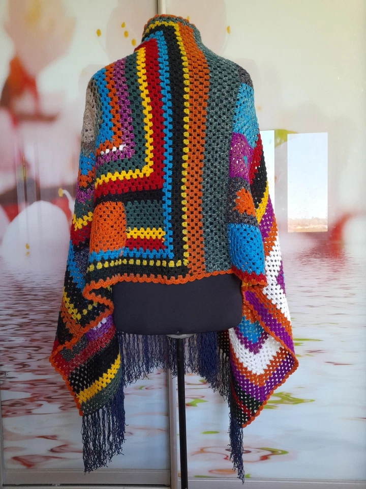 Abuelita Bufanda Cuadrada Hombro Abrigo Angora Lana Manta Flecos Gran Tamaño Foto 2 de 4