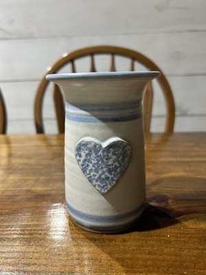 Steve Ashley Studio Pottery Crock With Heart On The Side Glazed In Gray And Blue