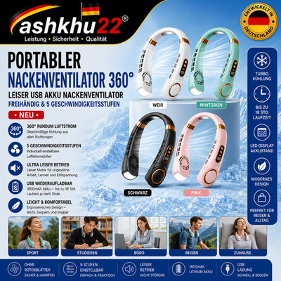 Portable Neck Fan 360°|Quiet USB Rechargeable Hands-Free Neck Fan 5 Speed New