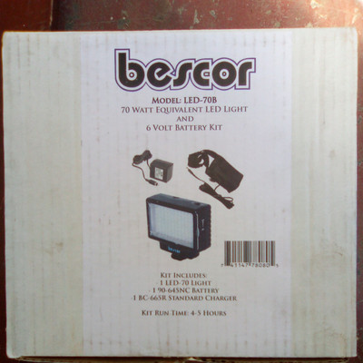 Bescor Model LED-70B 70 Wt. LED Light & 6 Volt Battery Kit Dimmable 96 Bulb