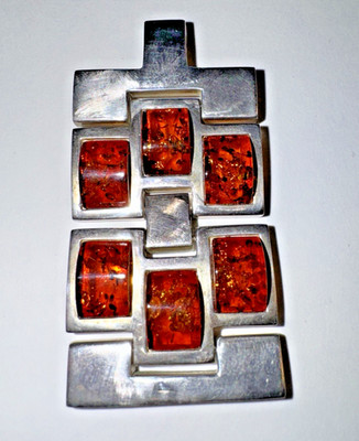 Amber & Sterling Silver PENDANT, Artisan Made