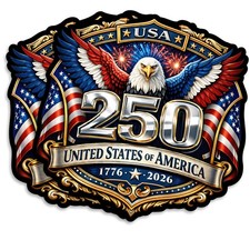 USA 250th Anniversary Vinyl Sticker 2 Pack 5in Patriotic Car Window Decal