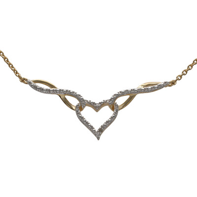 Heart Necklace Real Silver 925 Sterling Gold Plated Gold with Diamond 45cm Long