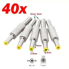 40Pcs DC Power Jack 5.5mm x 2.5mm Male Plug Adapter Connector with Metal Handle