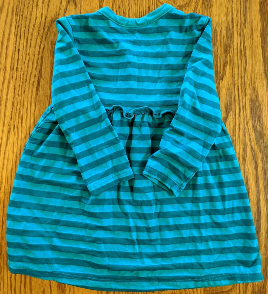 NUEVO VESTIDO NIÑA 3-6M AZUL RAYAS MANGA LARGA MEZCLA ALGODÓN HECHO EN EE. UU. ELLA MOSS Foto 4 de 4