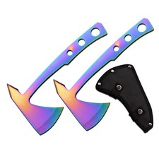 Throwing Axe Set 2-Pc. Stainless Steel Rainbow Tomahawk Throwers Sheath