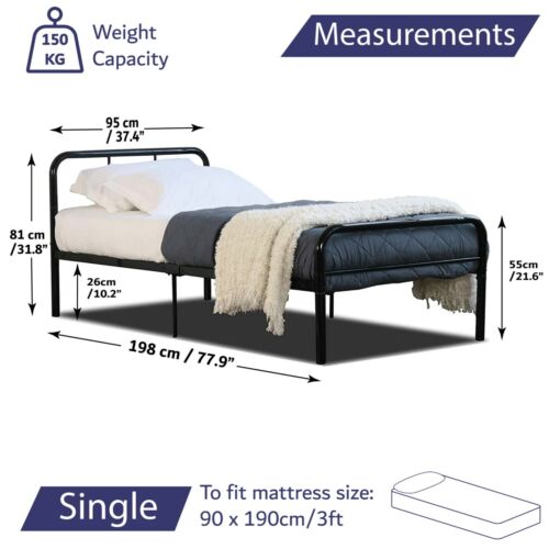 Metal Bed Frame Single Bed Frame Curved Black Bed For Adults Teenagers Kids 3FT - Picture 3 of 38