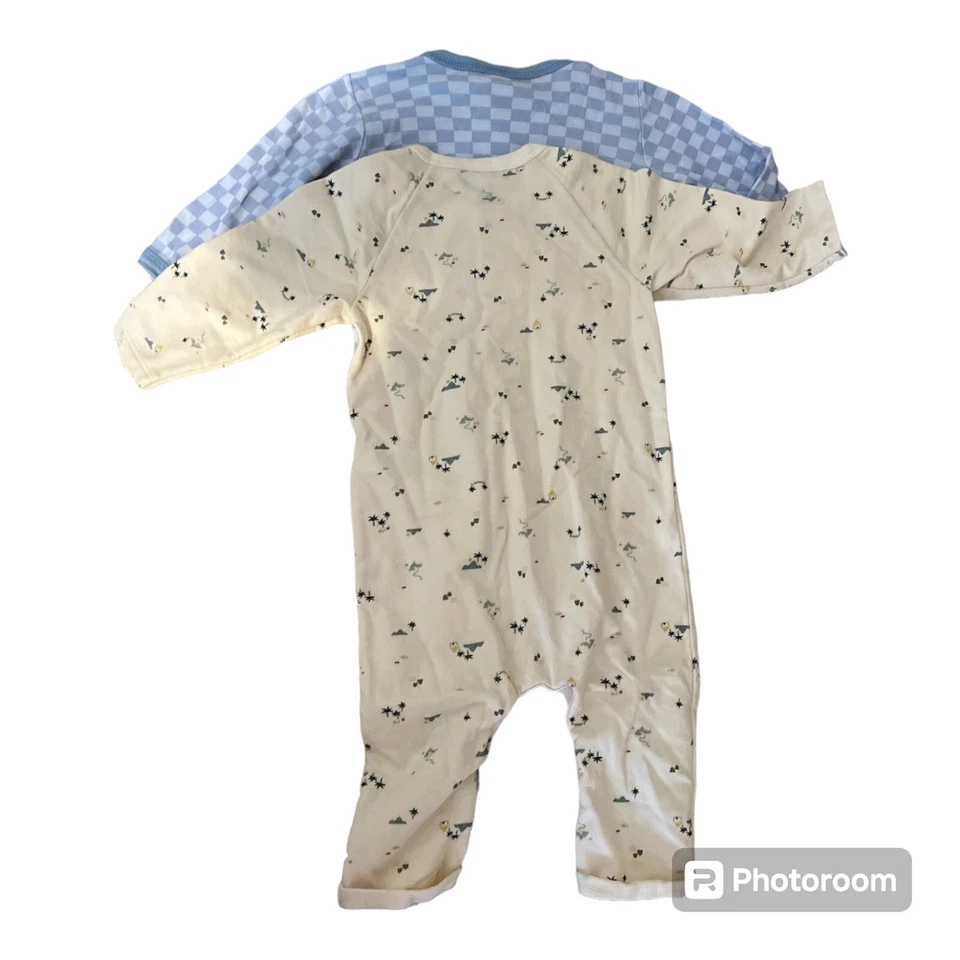 PROMO! PETIT BATEAU Lotto/Set 2 tutine cotone bimbo/bimba neonato 12 mesi/74 cm - Imagen 2 de 2