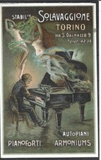 1920 STABILIMENTO SOLAVAGGIONE TORINO PIANOFORTI AUTOPIANI ARMONIUS