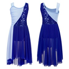 Kids Girls Skirt Stage Dress Ballroom Dancewear Modern Round Neckline Dance
