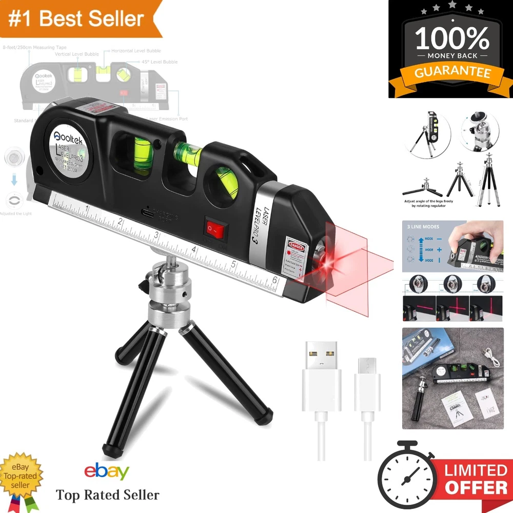Adjustable Laser Level Line Tool with Metal Tripod Stand & 8-Foot Measuring Tape