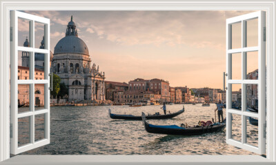 Venedig Canal Grande 3D Magic Window Wandbild selbstklebend Aufkleber Poster V2*