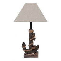Tischlampe Anker Braun D35Cm Aus Holz Mit Muscheln Und Juteband Tau Maritim E27