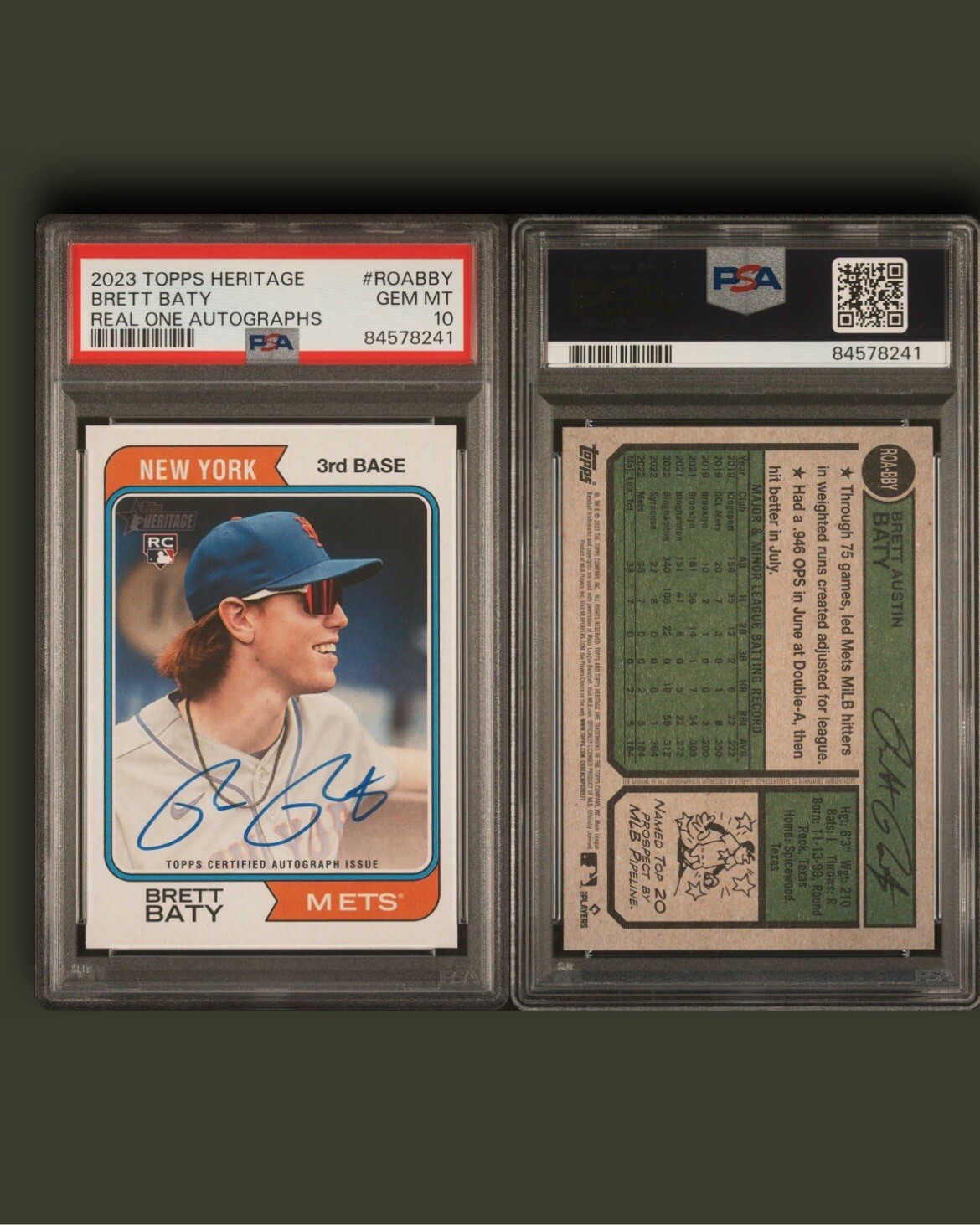 2023 Topps Heritage Brett Baty Real One Autograph PSA 10