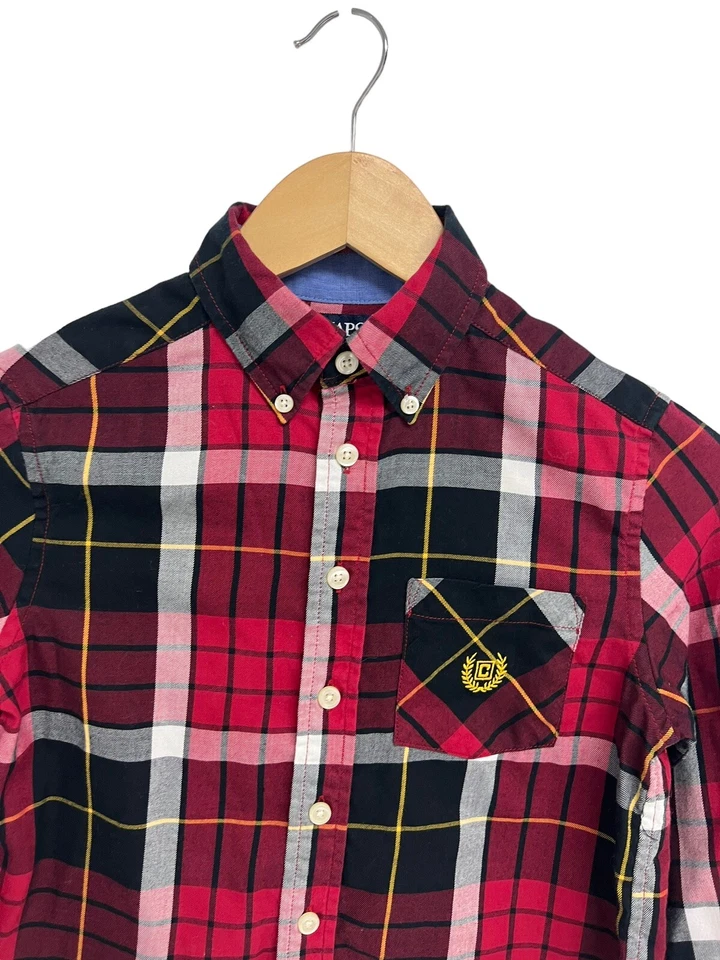 Camisa de vestir Chaps para niño manga larga roja y negra a cuadros con botones talla S Foto 3 de 4
