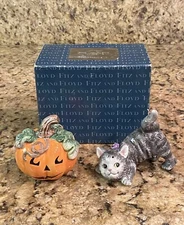 Fitz and Floyd Halloween Salt & Pepper Shakers Kitty Cat Pumpkin Retired in Box