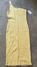 Woman’s Nine West One Shoulder Off Yellow Sleeveless Dress Size Medium ~ NWT 