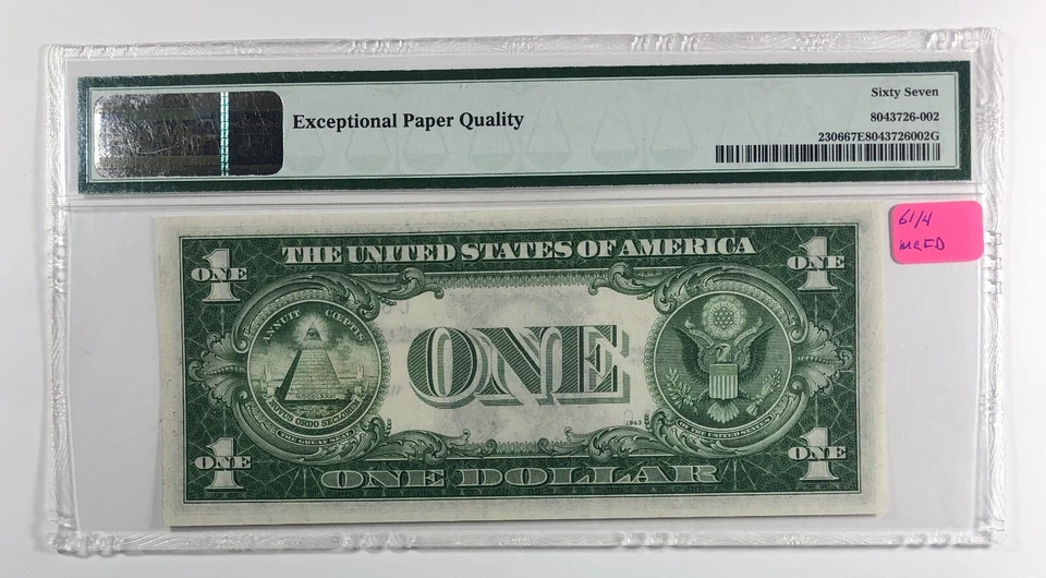 1935-A North Africa One Dollar Silver Cert. WW2 Emergency. PMG MS67 - Image 2 of 3