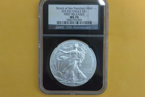 2012(S) NGC MS70 Silver Eagle Struck at San Francisco Mint First Releases