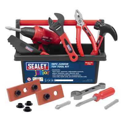 Sealey Junior 19-teiliges Spielzeug-Werkzeugset inkl. Akku-Bohrschrauber (Original Sealey JTK1)