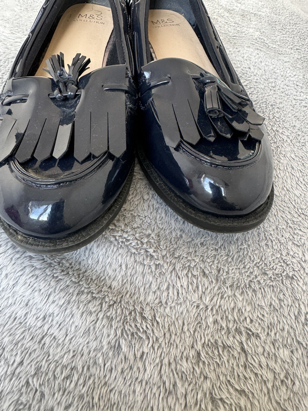 M&S COLLECTION INSOLIA LADIES NAVY PATENT LOAFERS UK 5 EX.CONDITION