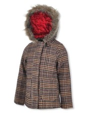Jessica Simpson Faux Fur Trimmed Plaid Coat Size 7 Girls NEW