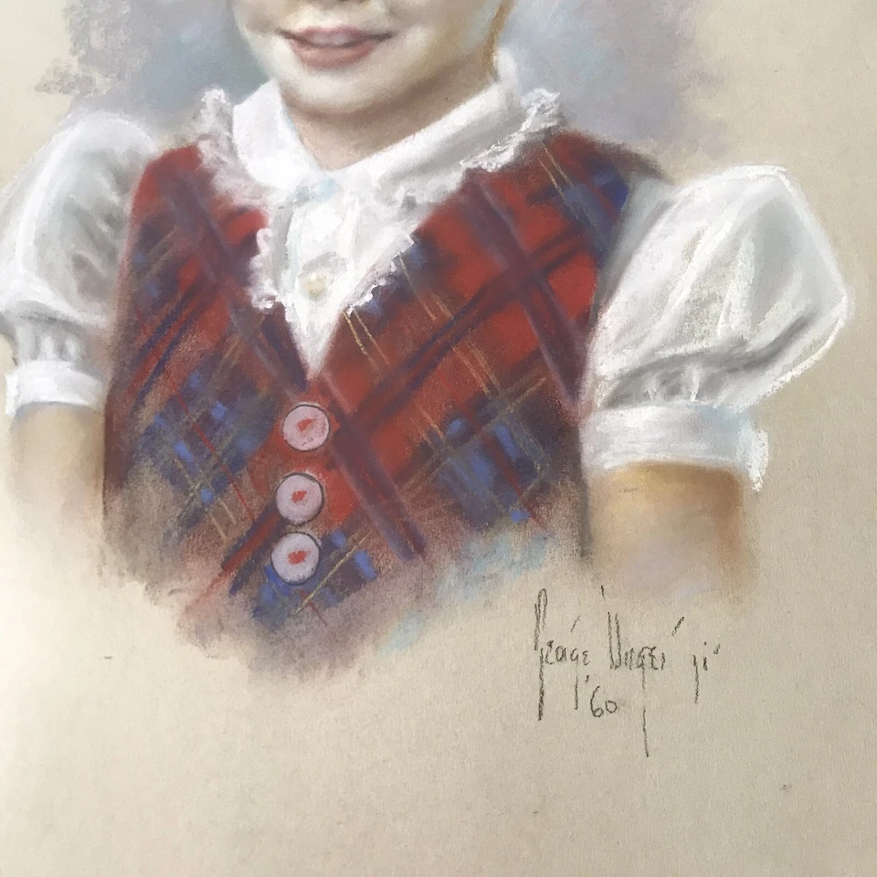 Lote De 2 De Colección George Unger Jr Retratos Pastel Cabeza Roja Niños Arte Original Años 50 Foto 4 de 4