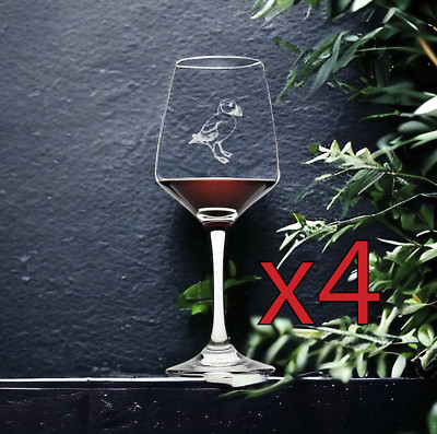 Puffin Wine Glasses x4 Premium 12 Oz Personalize Bird Animal Wildlife Gift NEW