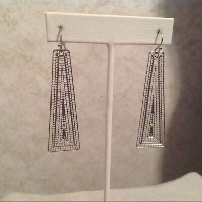 Silver Tone Thin Sheeted Pierced Hook Pierced Earrings 2 1/2''