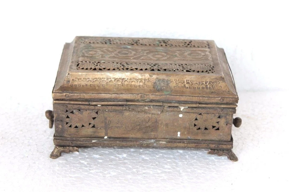 Caja Dan Pan Metal Blanco Latón Años 1900 Antigua De Colección Rara Antigua Coleccionable Foto 3 de 4