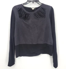 Liberty Garden Top Womens Medium Black Mixed Media Distressed Boho Artsy Blouse