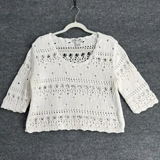 Vintage Speigel Womens Sweater Size Medium White Open Knit Cropped Pullover 90s