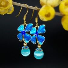 Blue Jade Flower Earrings Women 925 Silver Natural Jewelry Amulet Gemstones