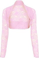 Womens Long Sleeve Cropped Lace Bolero Shrug Ladies Stretchy Lace Mesh Cardigan