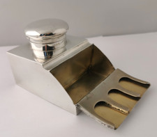 Rare Solid Silver Inkwell & Double Stamp Box Combination - Chester 1903.