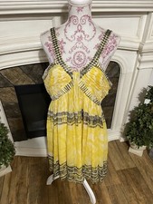 Dress Size 14 100% Silk NINE WEST Cocktail Yellow Silk Embellished  Dress