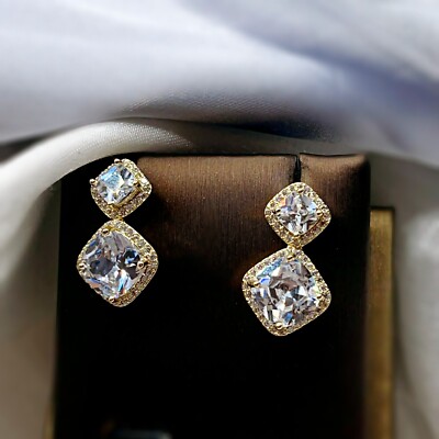 Sparkling Cubic zirconia 18k yellow gold filled double triangle shaped earrings