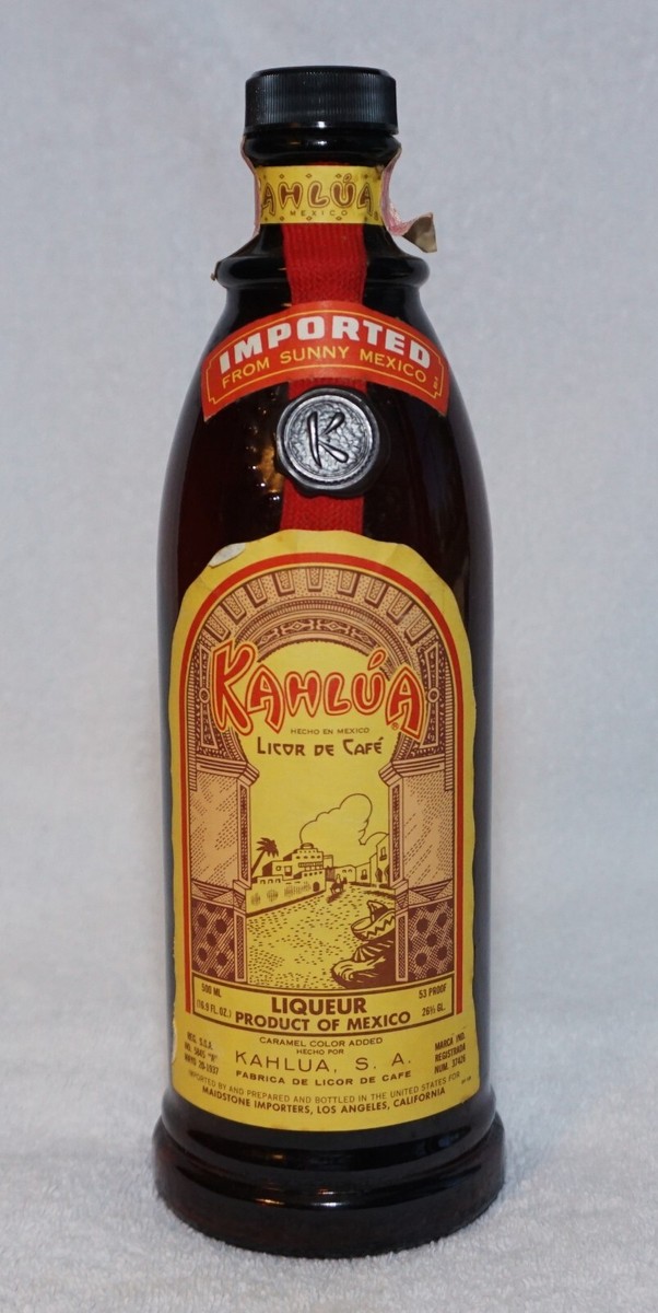 VTG, Kahlua Licor De Cafe Brown Glass Bottle 500 ml w/Tax Stamp