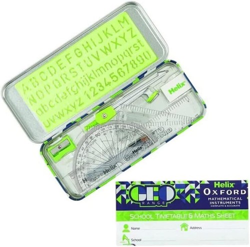 Helix Oxford Mathematics Set - 10 Piece Geometry Maths Kit with Storage Tin - Picture 33 of 33