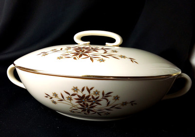 VINTAGE LENOX STARLIGHT GOLD TRIM 8 1/2'' COVERED VEGETABLE SERVING BOWL