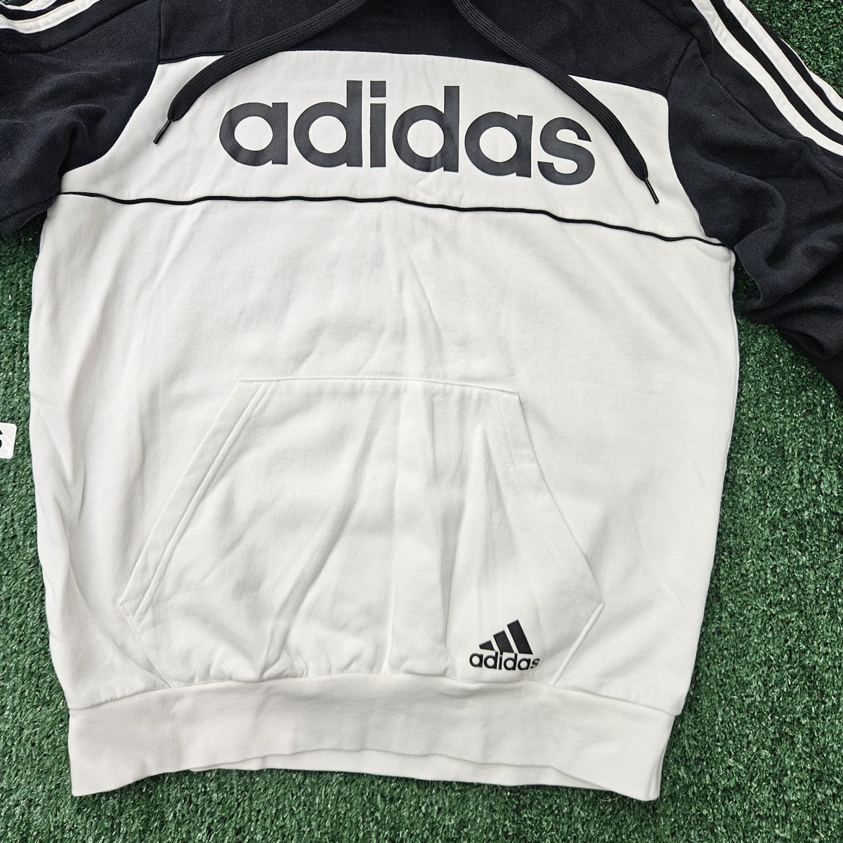Adidas Men’s Medium Essentially Hoodie Spell Out Black White Stripes View 3