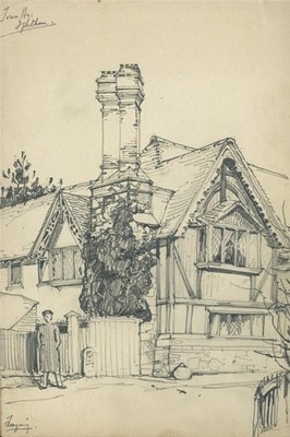 Henry William Cotman (1876-1938) kleine Bleistiftzeichnung - Stadthaus Ightham Kent