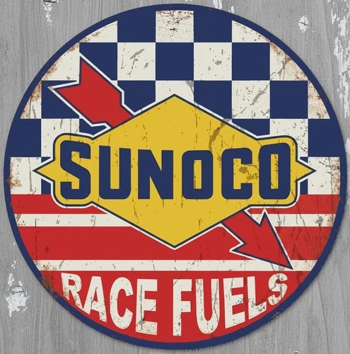 Sunoco Race Fuels 8" Diameter Vintage Novelty Metal Sign Made In USA New!