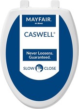 MAYFAIR Caswell Elongated Toilet Seat White Slow Close Plastic Easy Clean