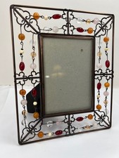 VTG Pier 1 Imports Metal and Beaded Picture Frame 6.5" x 8.5 Fits 3.5"x5" Photo